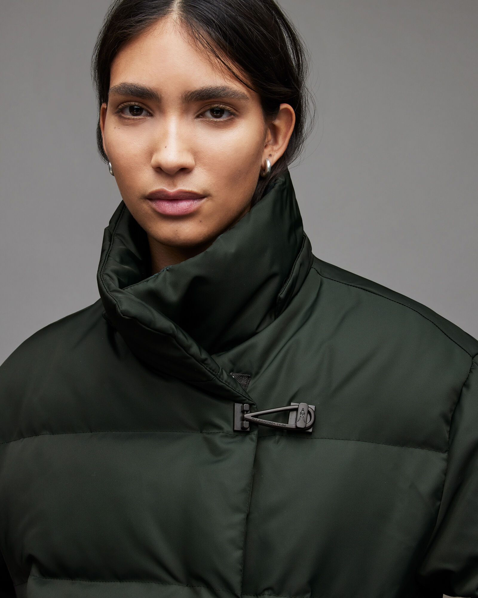 Allais High Collar Quilted Puffer Jacket Forest Green ALLSAINTS