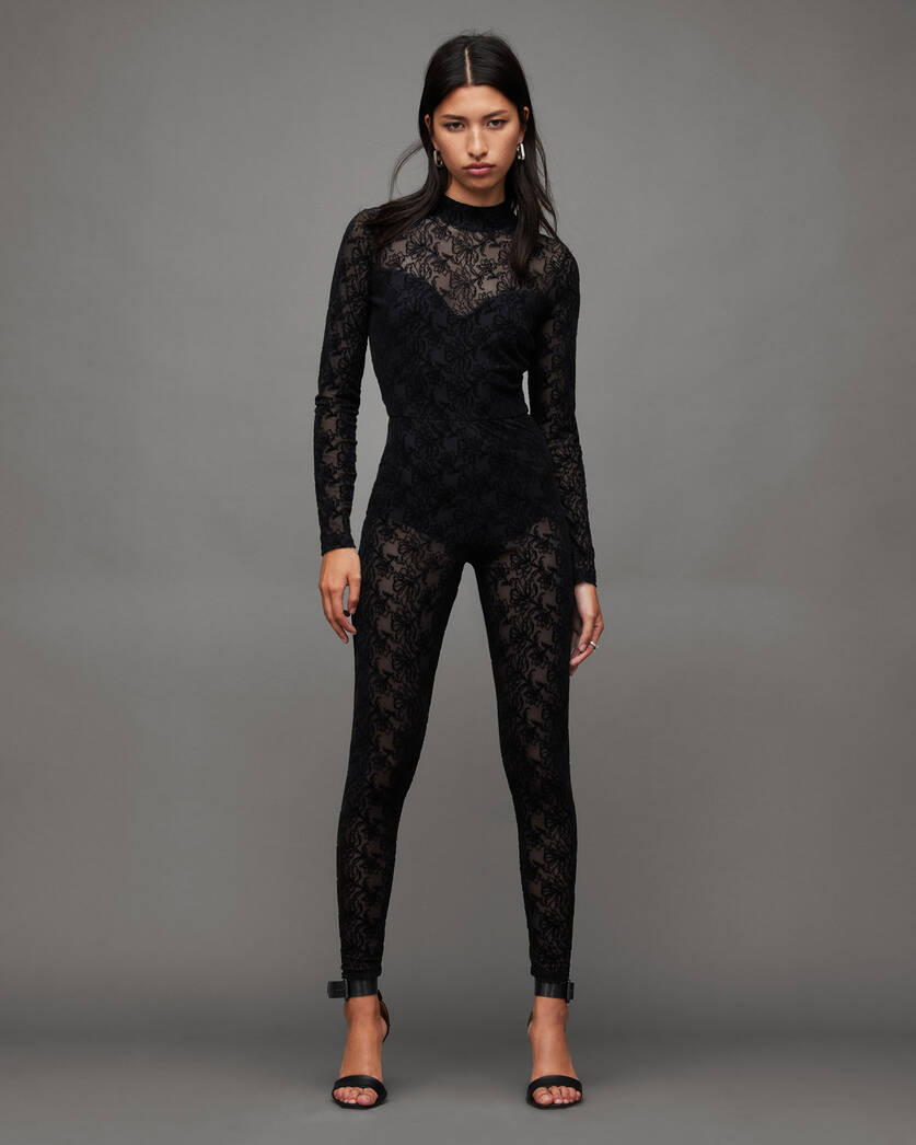 Flocked Laced Bodycon Catsuit  large image number 2