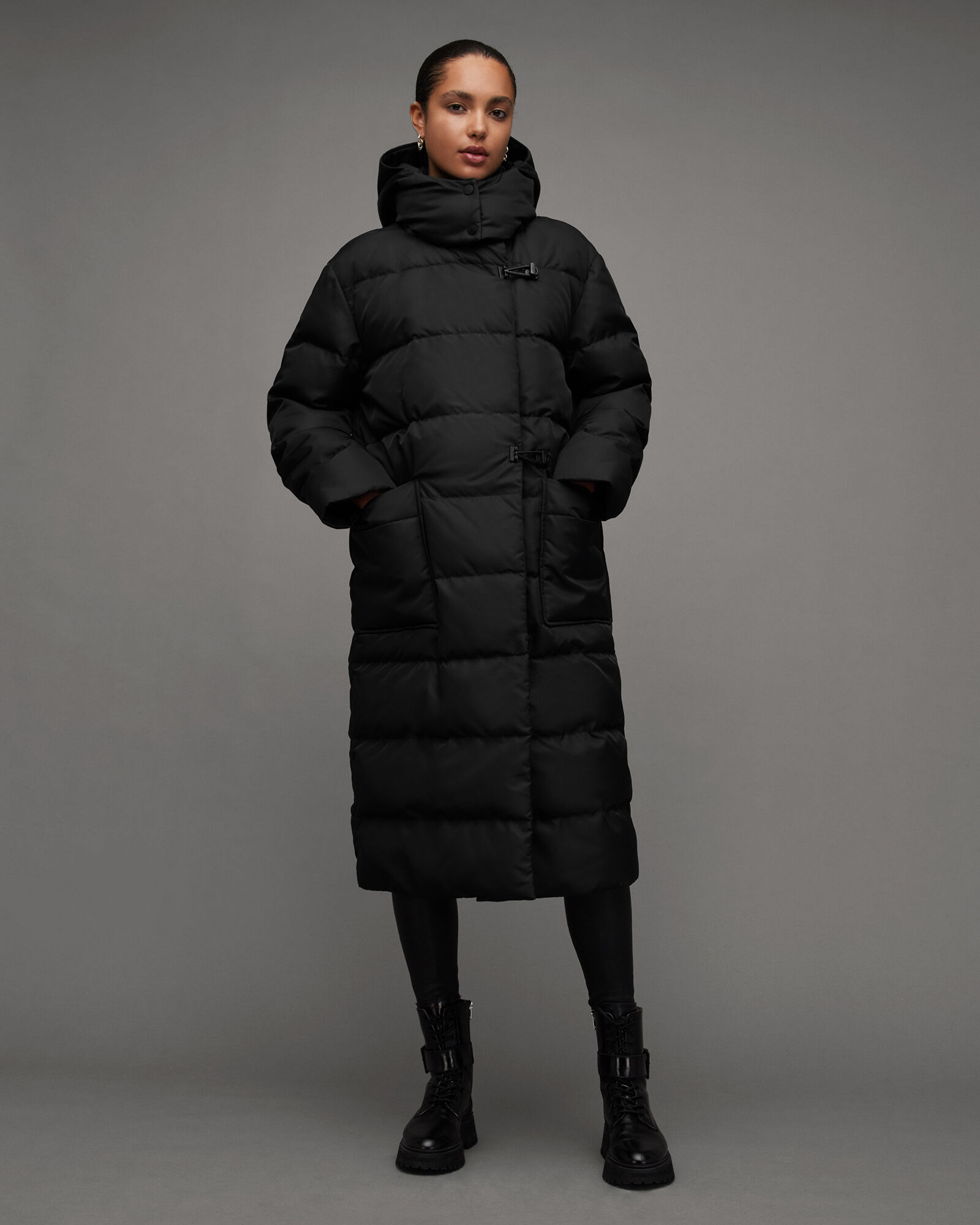 Allana Oversized Long Quilt Puffer Coat Black | ALLSAINTS