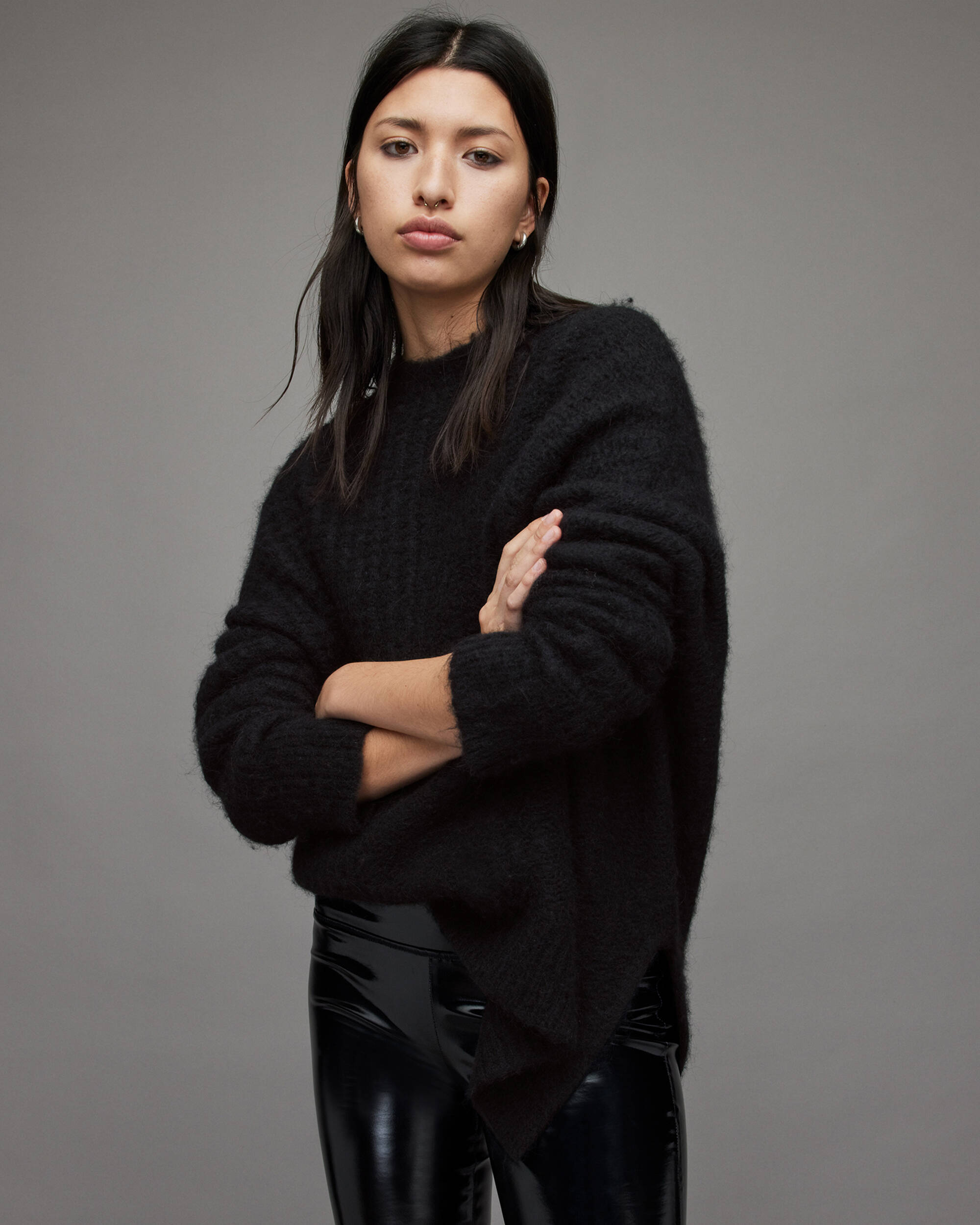 Selena Asymmetric Wool Blend Jumper Black | ALLSAINTS
