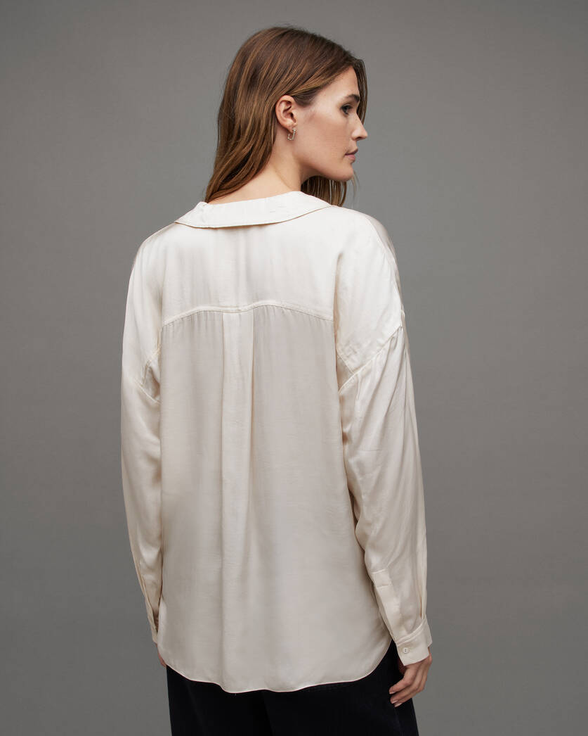 Penny Wrap Over Deep V-Neck Shirt OYSTER WHITE | ALLSAINTS