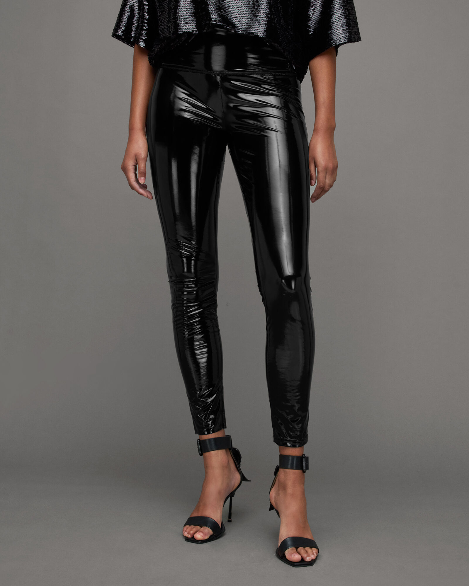 Cora Shine Leather-Look Skinny Leggings Black | ALLSAINTS