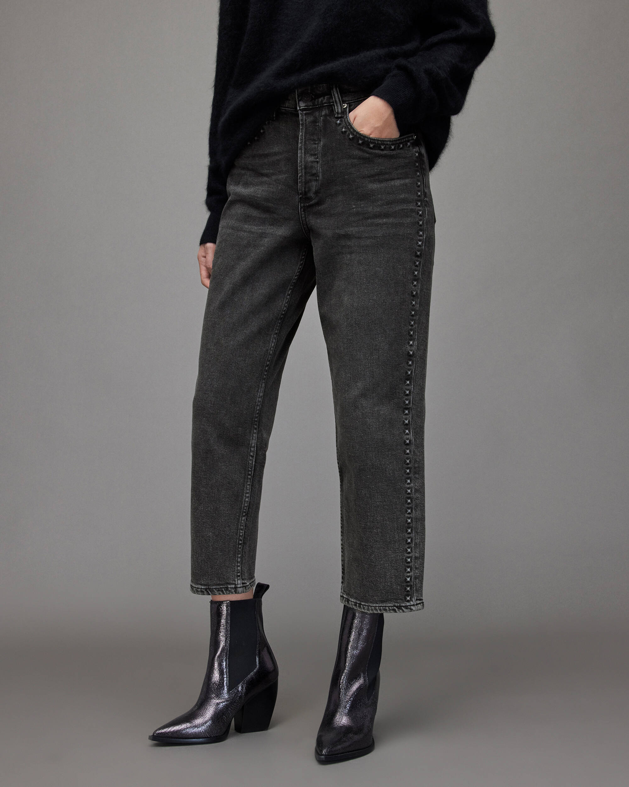 Avery High-Rise Studded Straight Jeans  large image number 2