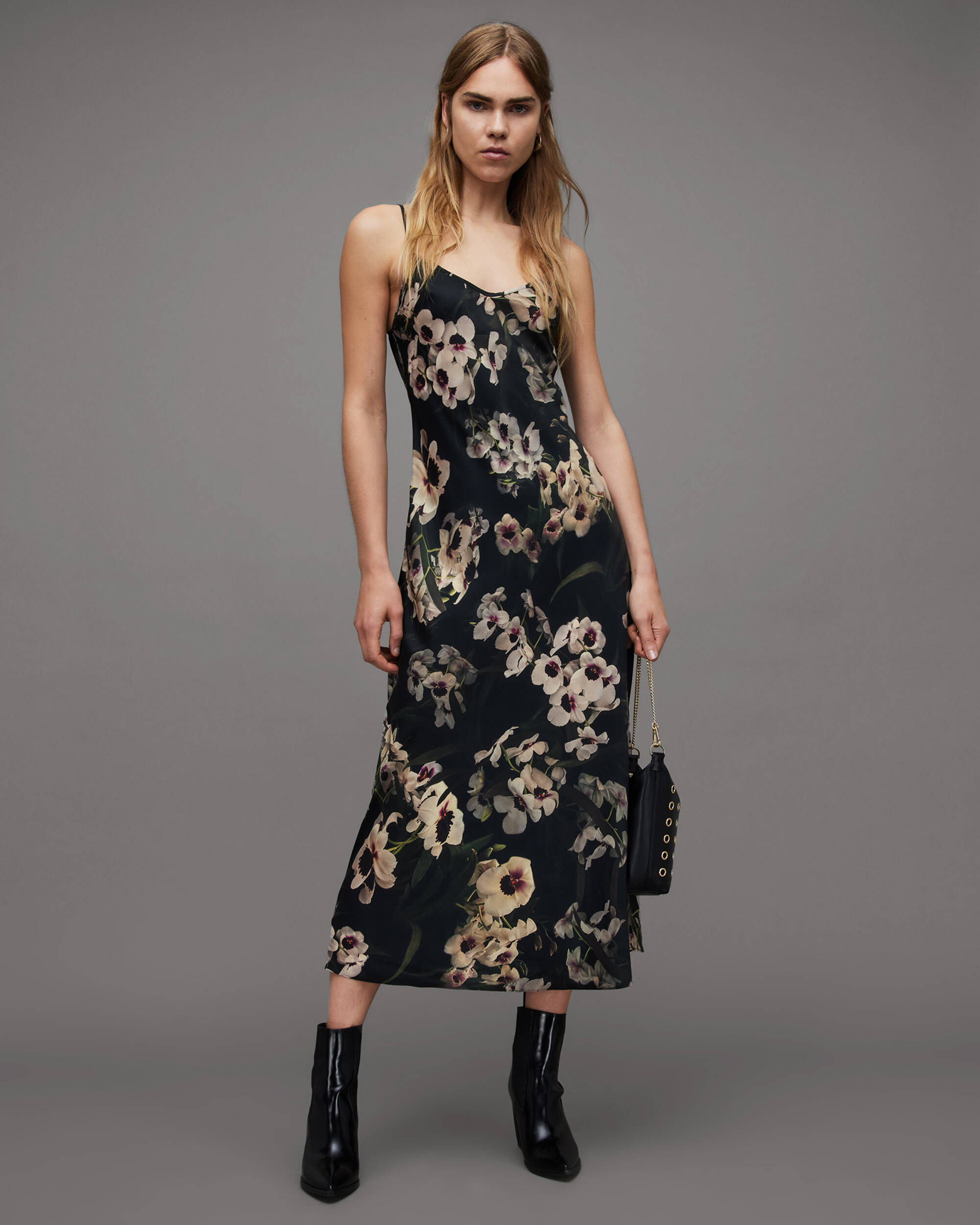 Bryony Francoise Floral Slip Dress Dark Khaki Green | ALLSAINTS