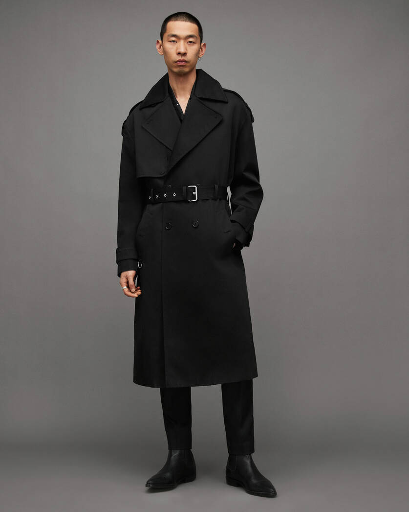 Spencer Oversized Belted Trench Coat Black | ALLSAINTS