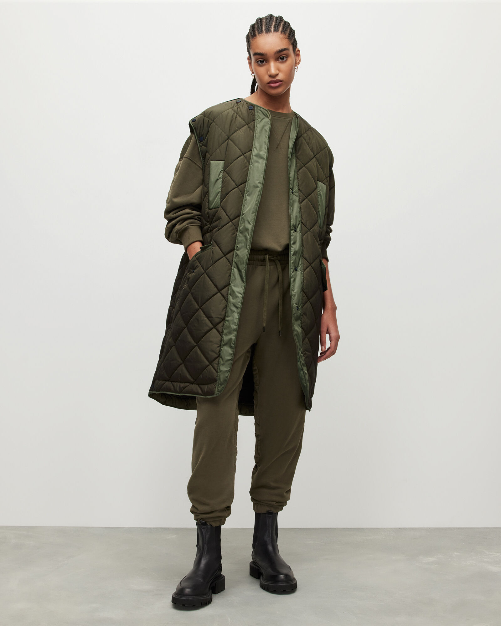 Rico Quilted Liner Coat Olive Green ALLSAINTS
