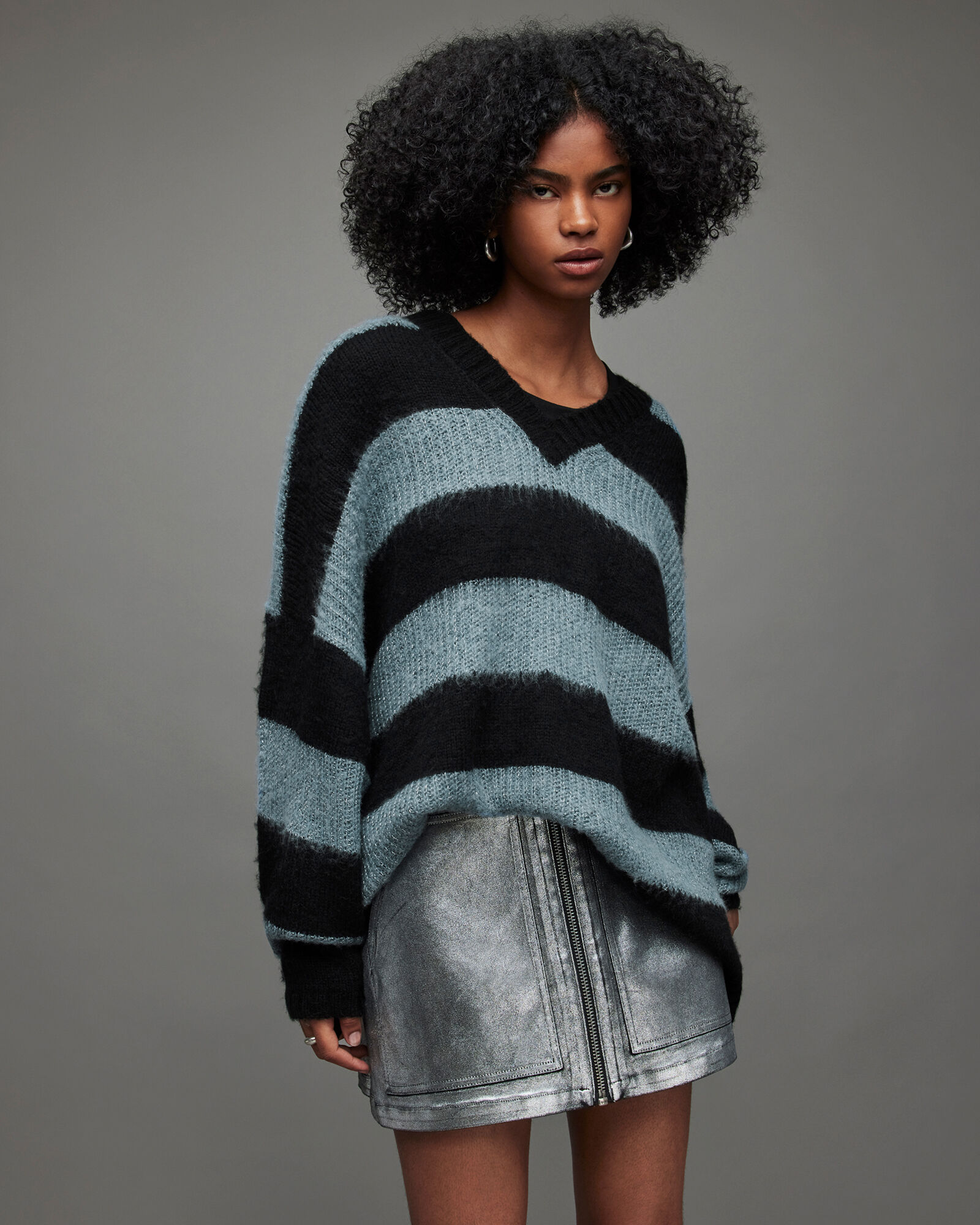 Lou Sparkle V-Neck Jumper FOSSIL GREY 