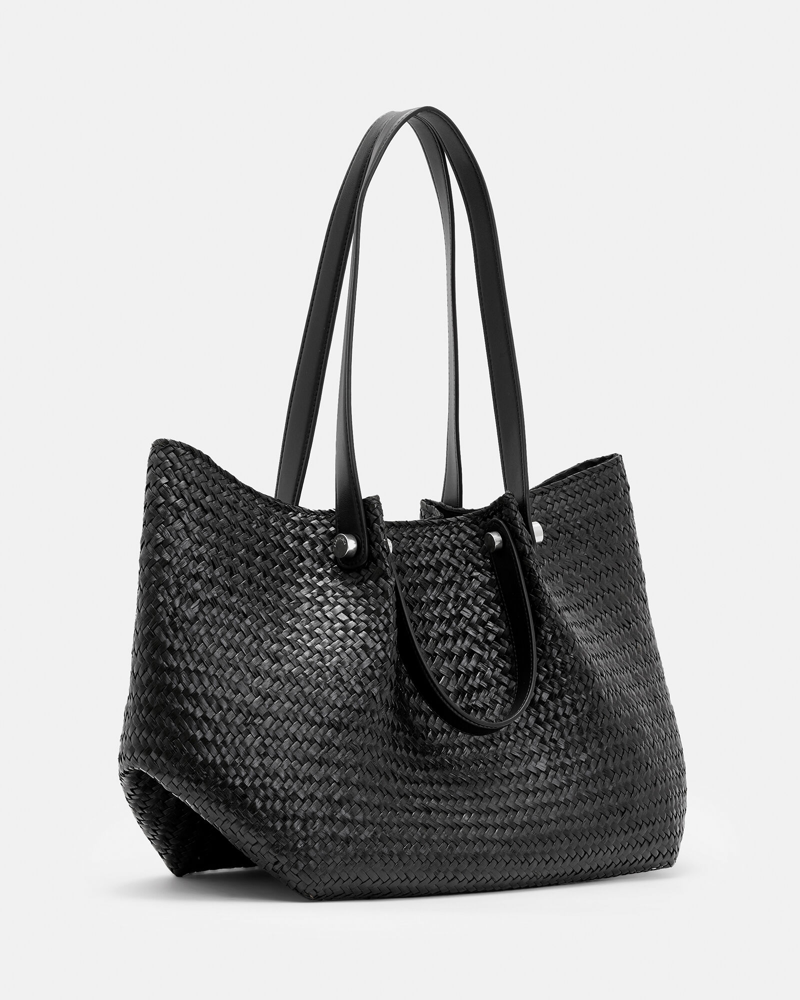 Allington Straw Tote Bag Black ALLSAINTS Canada
