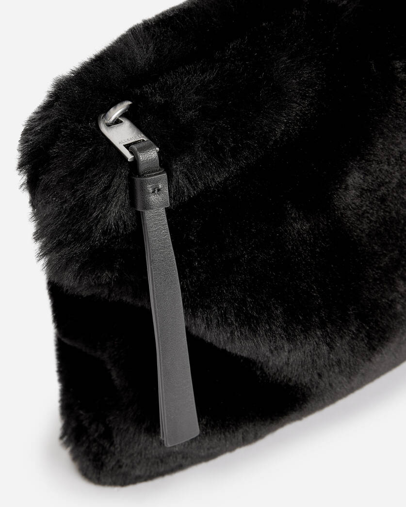 Bettina Shearling Clutch Bag Black | ALLSAINTS
