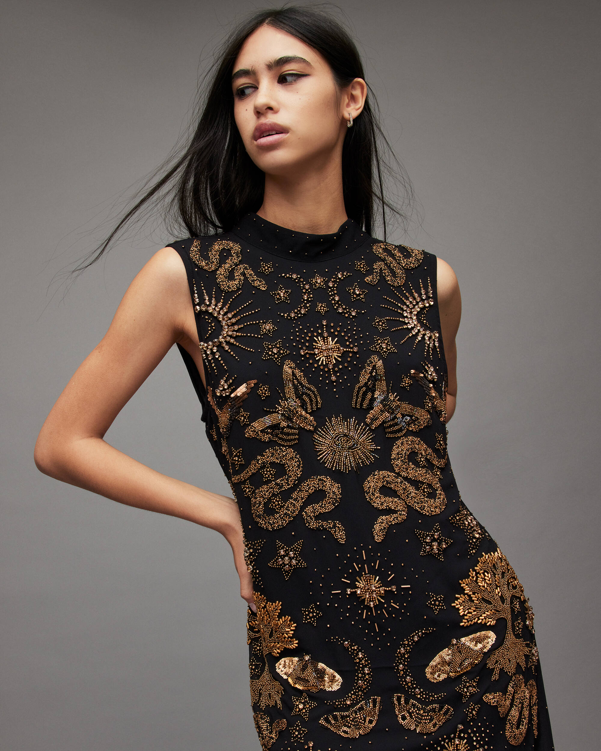 Harper Embellished Maxi Dress Black | ALLSAINTS CA