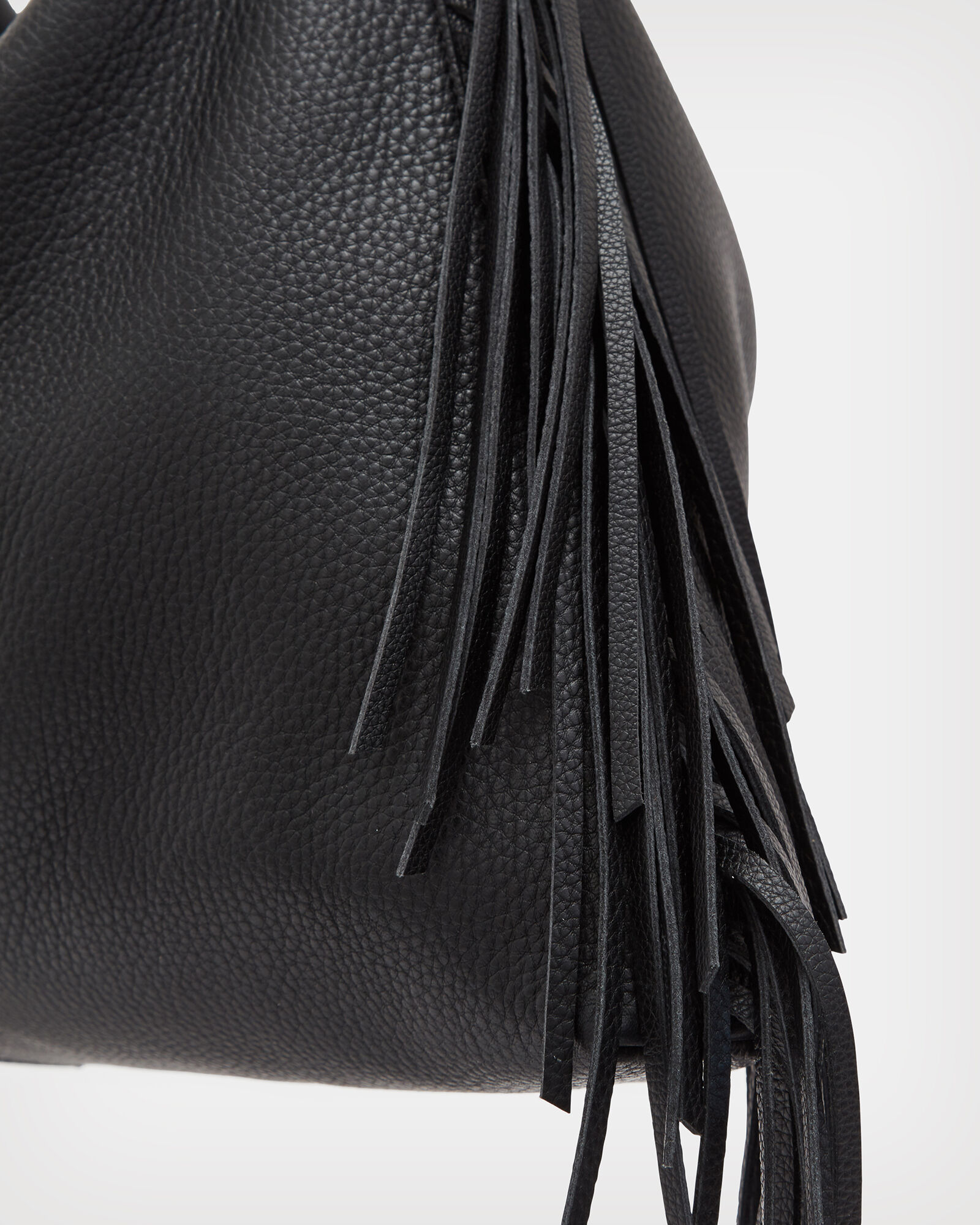 Edbury Leather Fringed Shoulder Bag Black ALLSAINTS