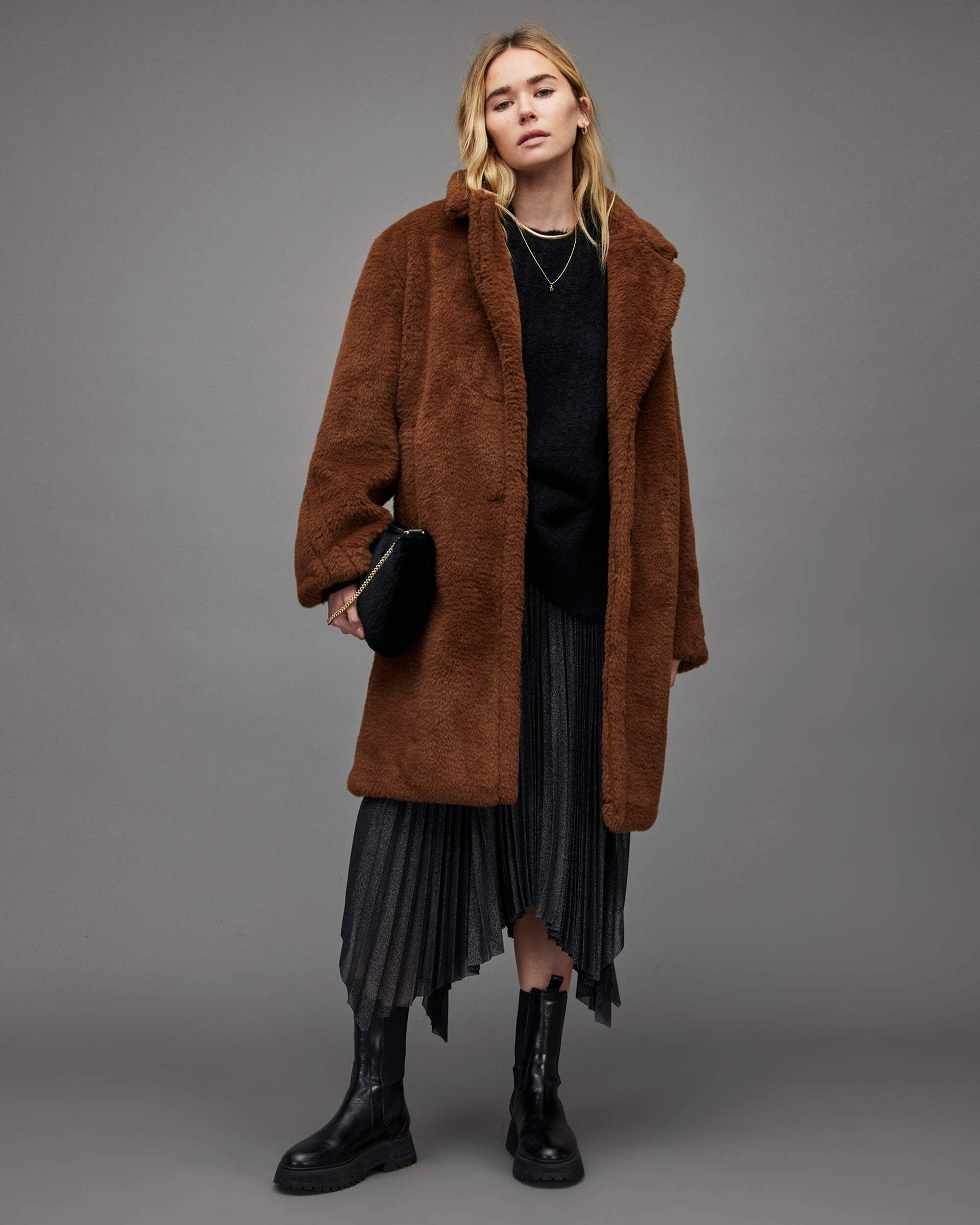 Doria Faux Fur Coat Brown | ALLSAINTS