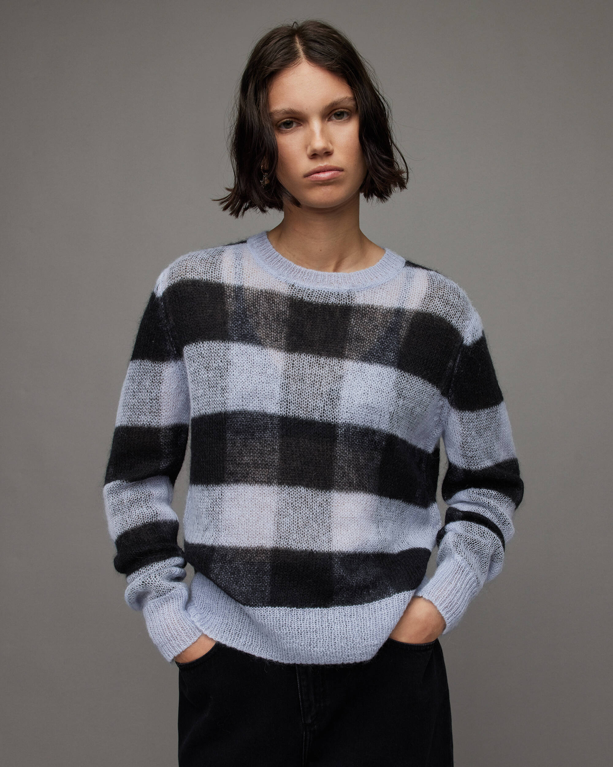 Renee Checked Crew Neck Relaxed Jumper  large image number 1