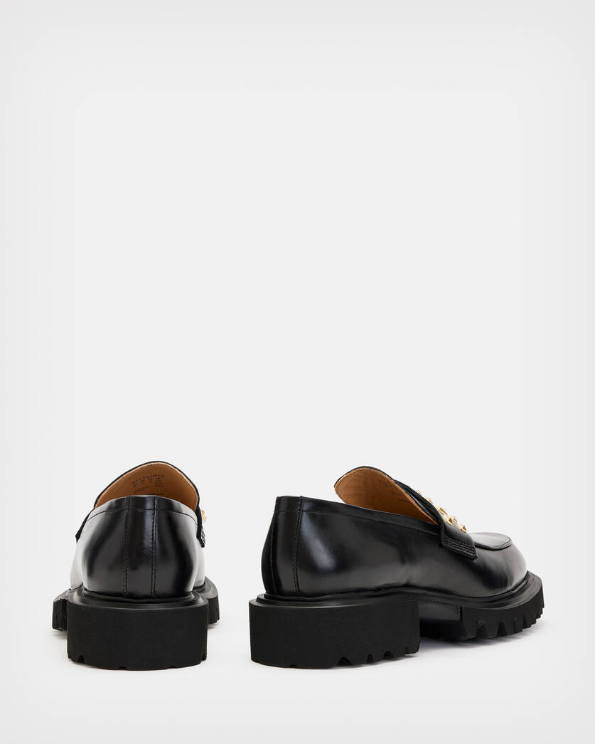 Lola Studded Leather Loafers BLACK/WARM BRASS | ALLSAINTS