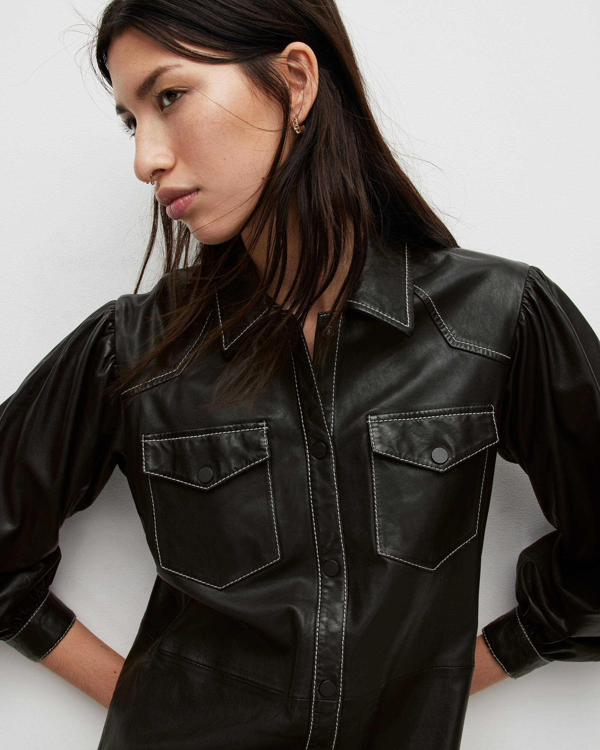 Ava Leather Shirt Midi Dress  large image number 2