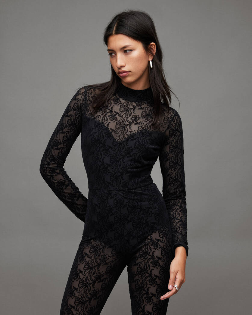 Flocked Laced Bodycon Catsuit  large image number 3