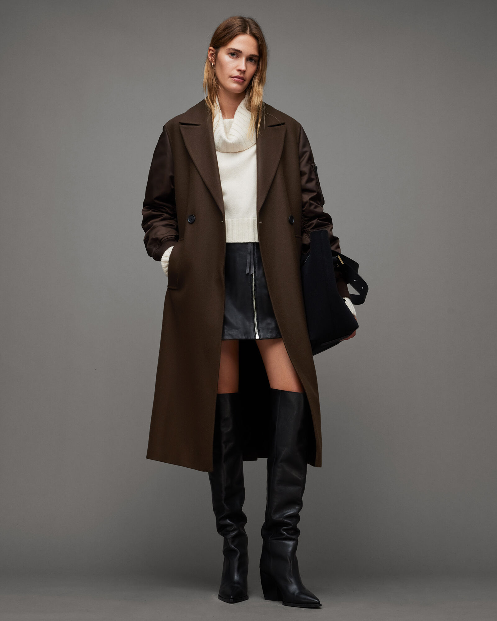 Paulah Wool Cashmere Blend Coat Chocolate Brown | ALLSAINTS