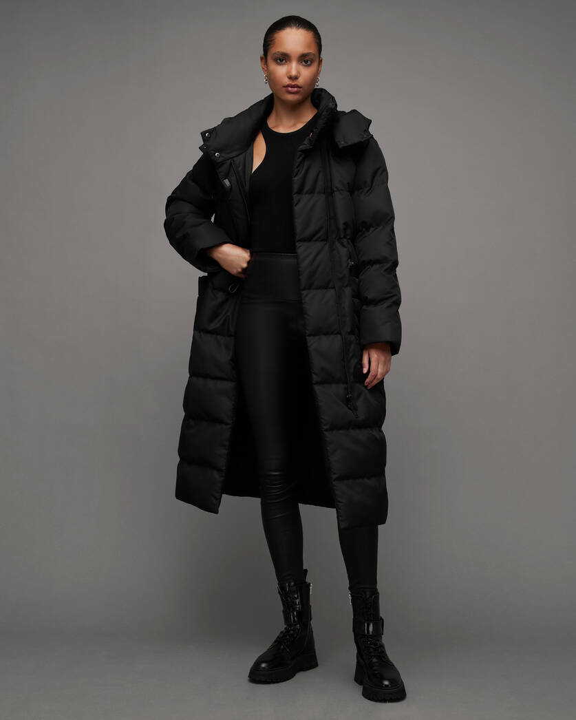 Allana Oversized Long Quilt Puffer Coat Black