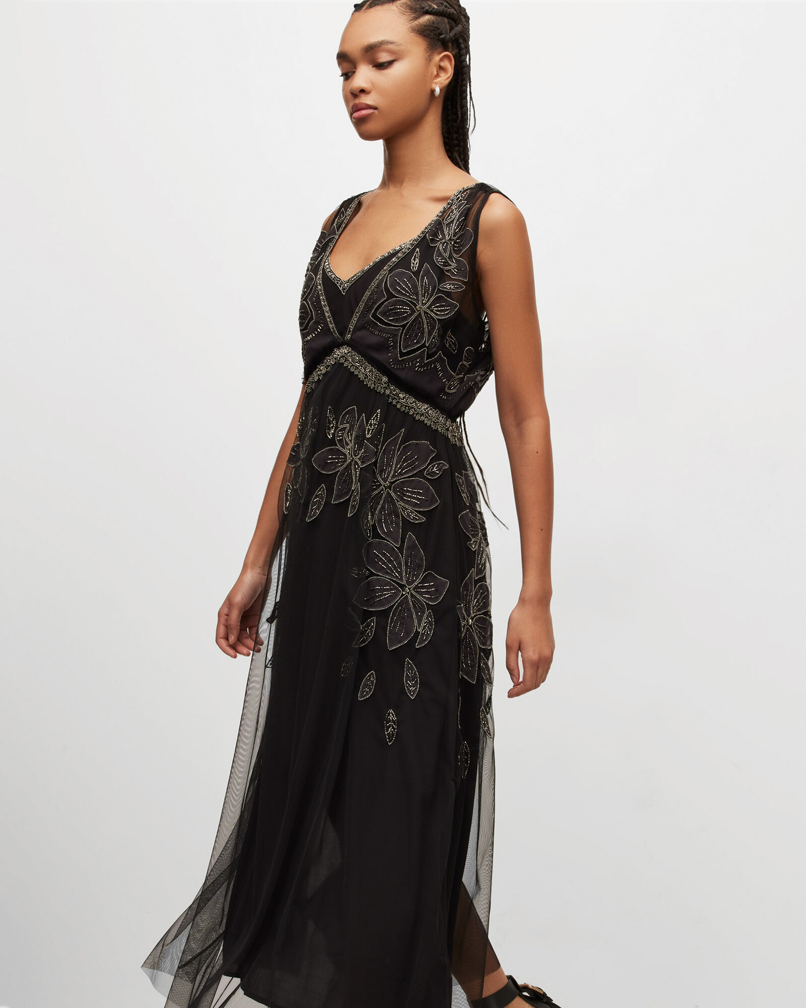 Laia Embroidered Maxi Dress Black | ALLSAINTS CA