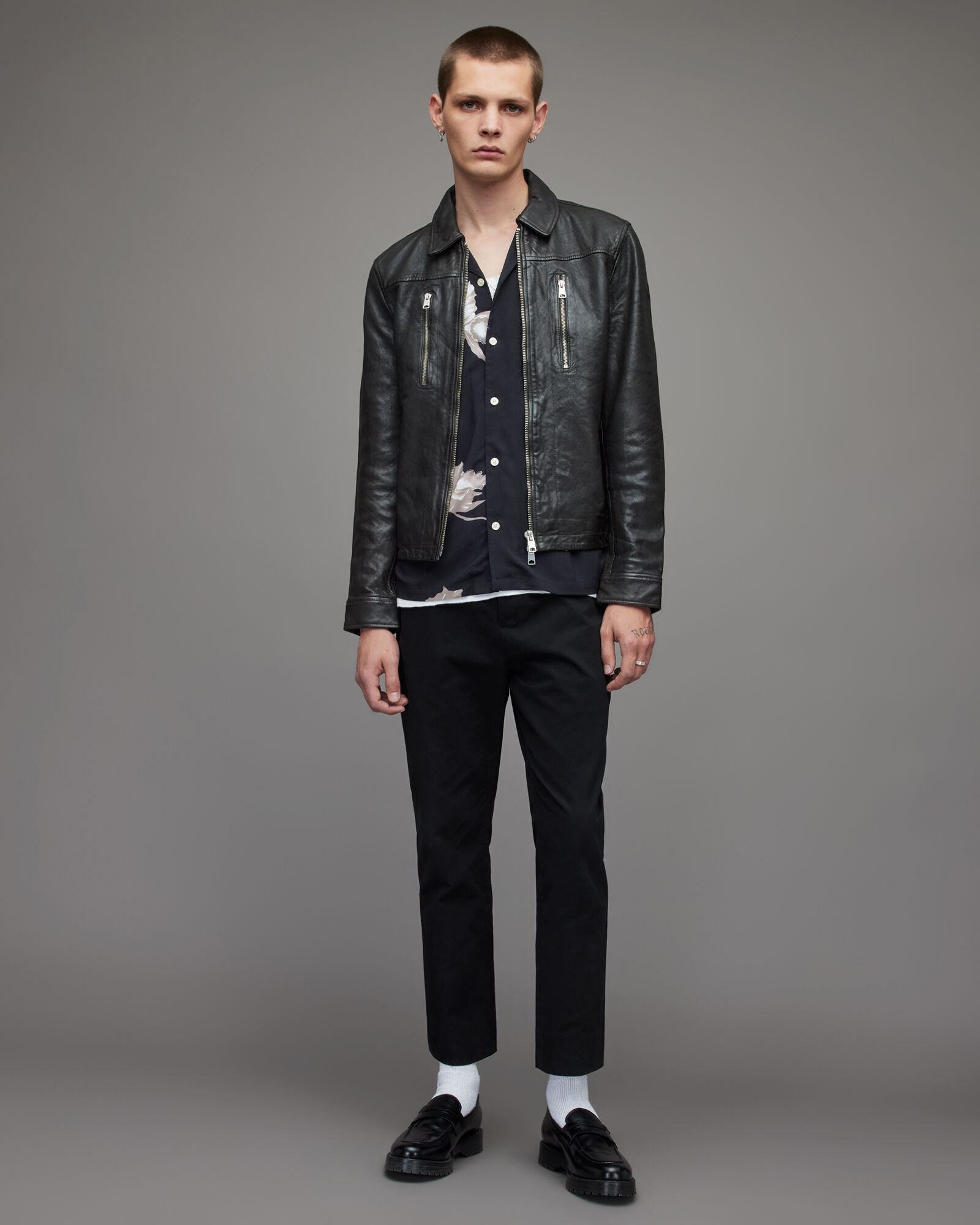 Foster Leather Jacket Washed Black | ALLSAINTS