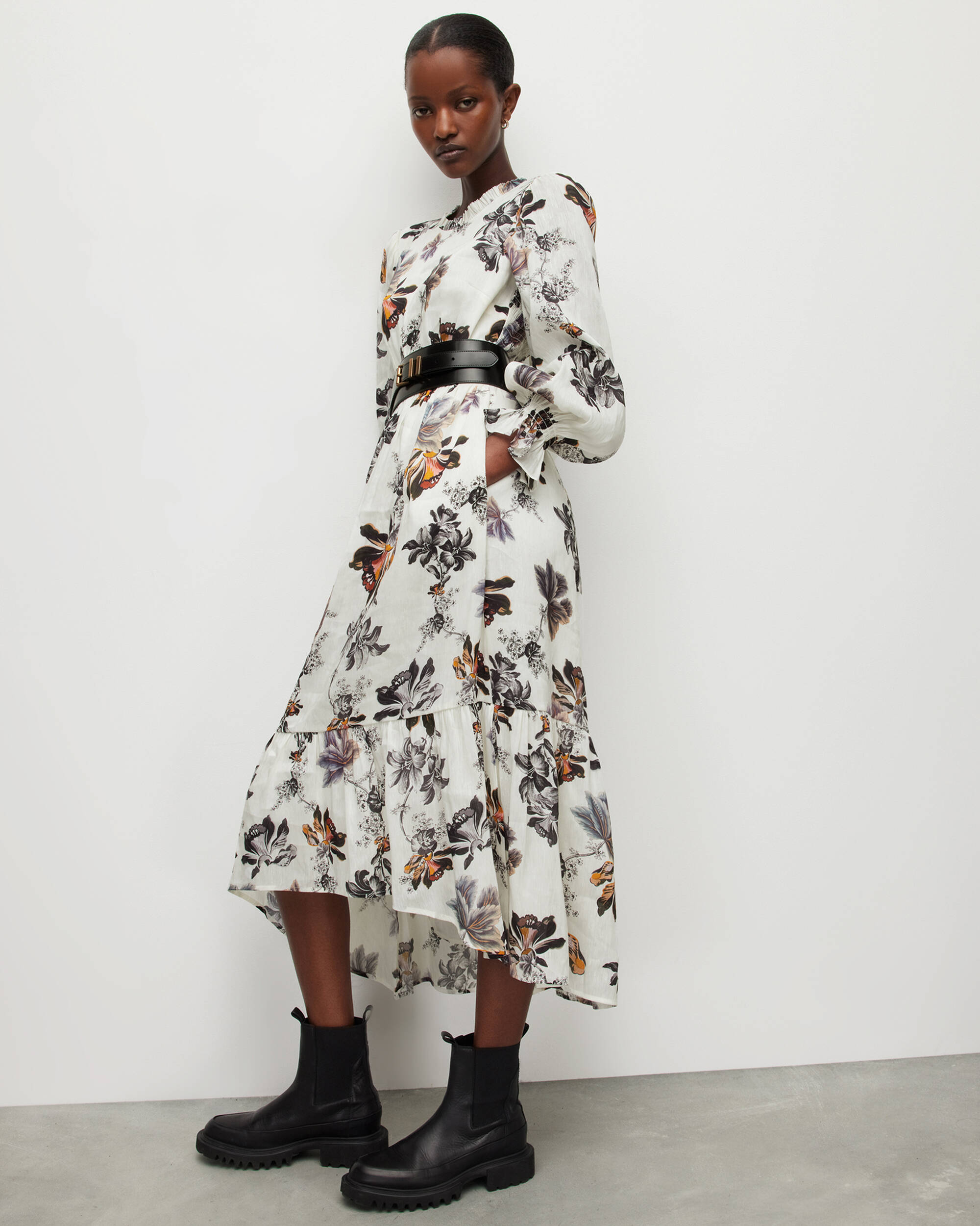 Gracie Lilly Silk Linen Blend Maxi Dress STONE WHITE | ALLSAINTS
