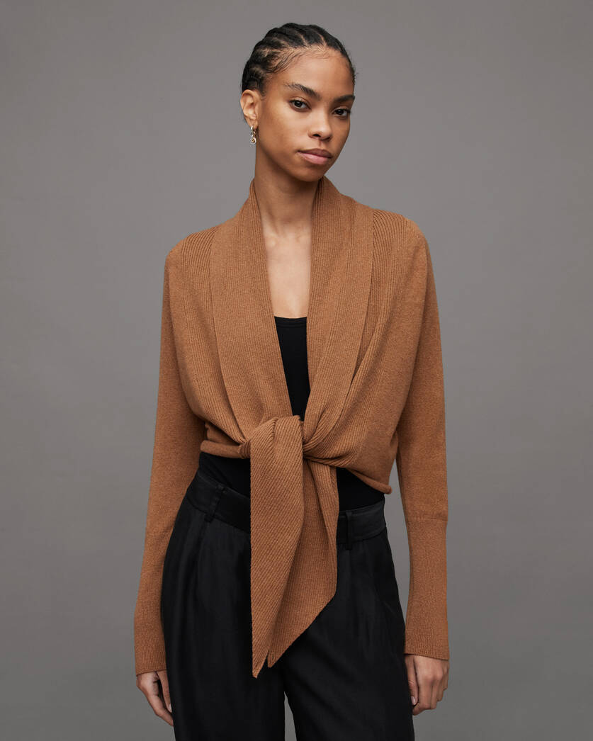 Pirate Waterfall Cashmere Cardigan CAMEL BROWN | ALLSAINTS