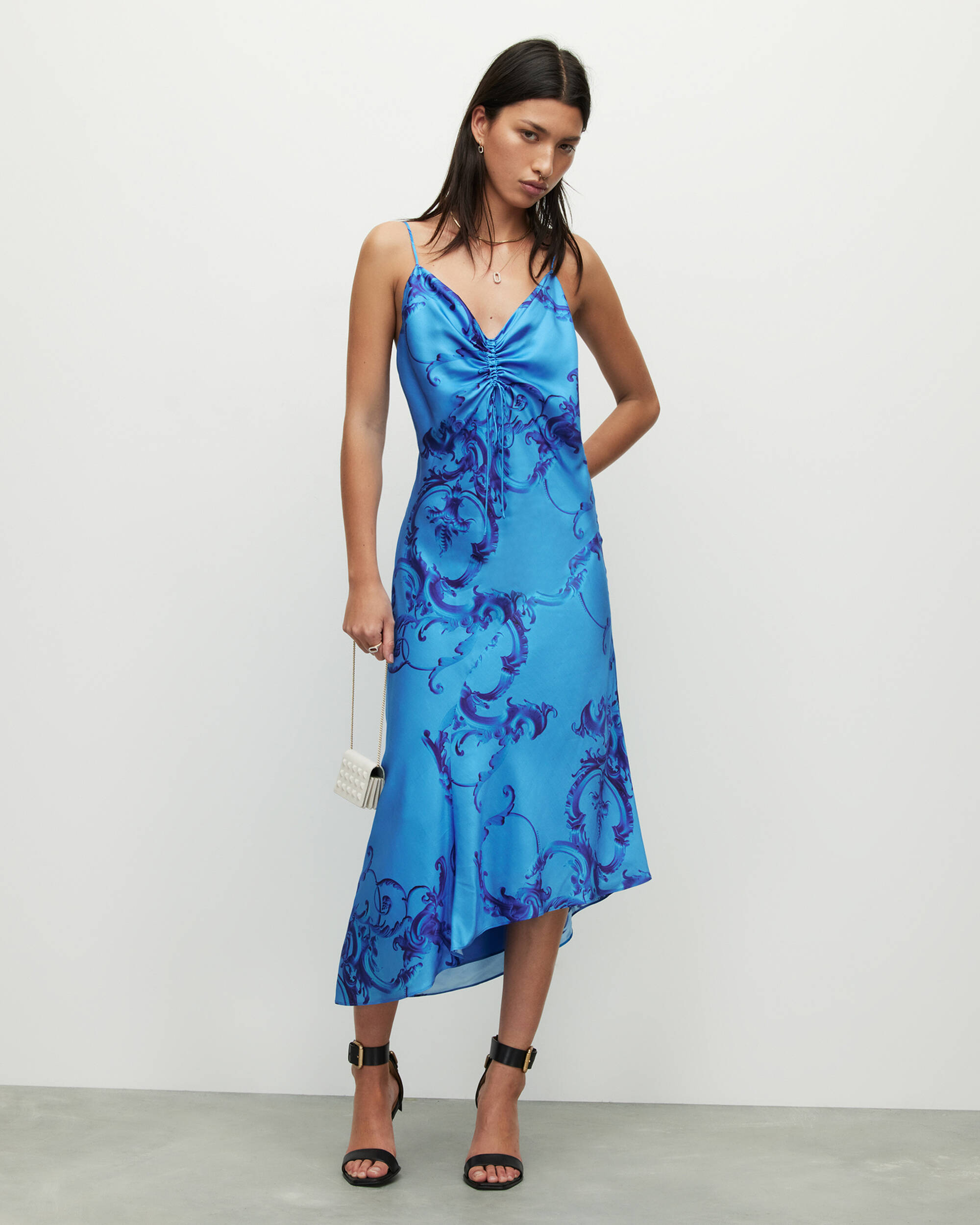 Alexia Isabella Silk Blend Midi Dress Cobalt Blue | ALLSAINTS