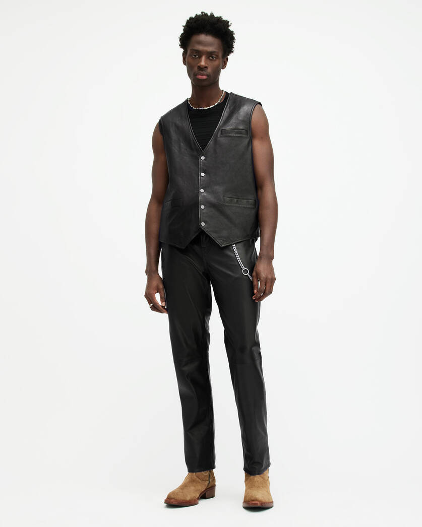 Lynch Straight Fit Leather Trousers Black