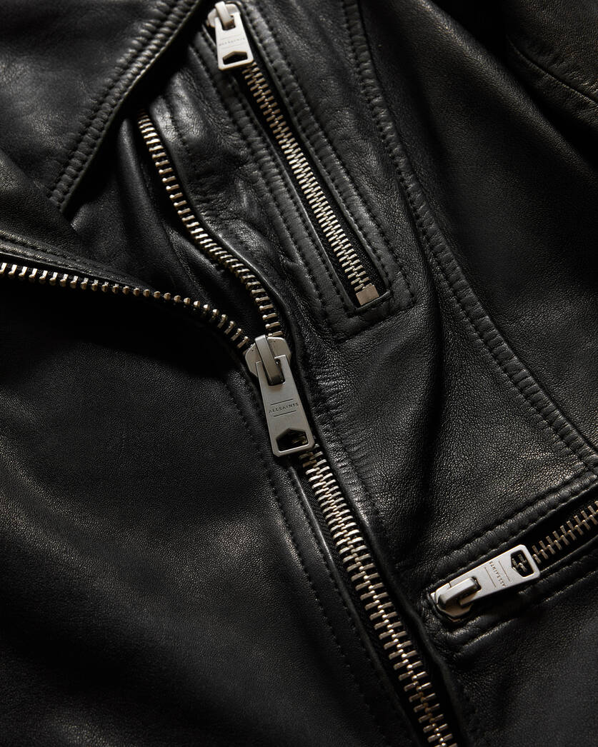 Cargo Distressed Leather Biker Jacket Black/Grey | ALLSAINTS