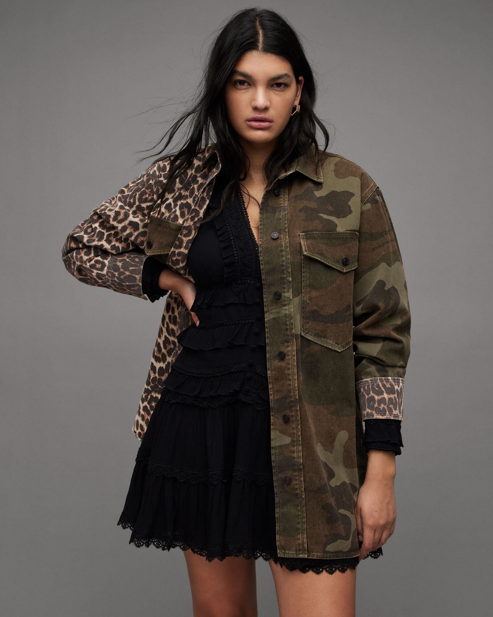 Lily Camouflage Shacket Dress CAMO GREEN ALLSAINTS