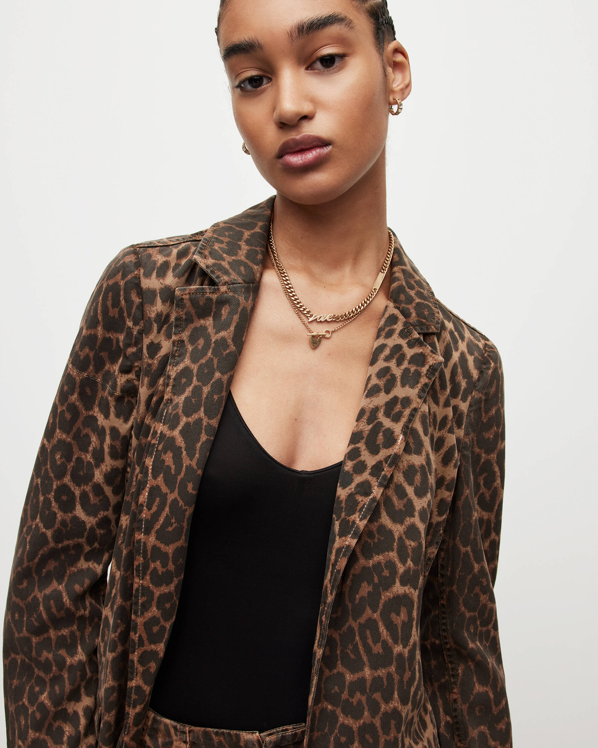 Aleida Linen Blend Leopard Print Blazer Brown | ALLSAINTS