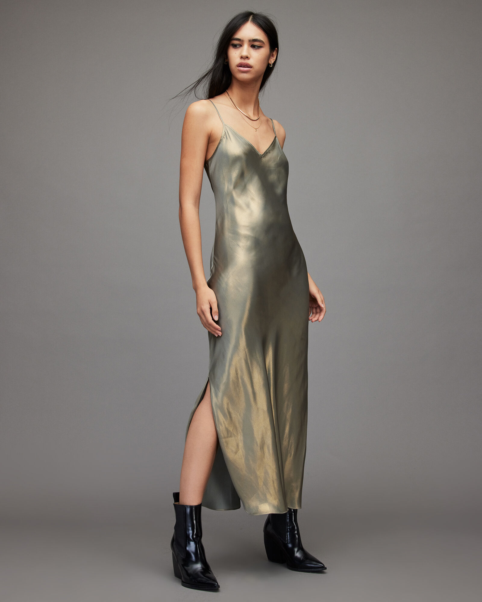Rosetta 2In1 Tinsel Dress KHAKI/GOLD/SILVER ALLSAINTS