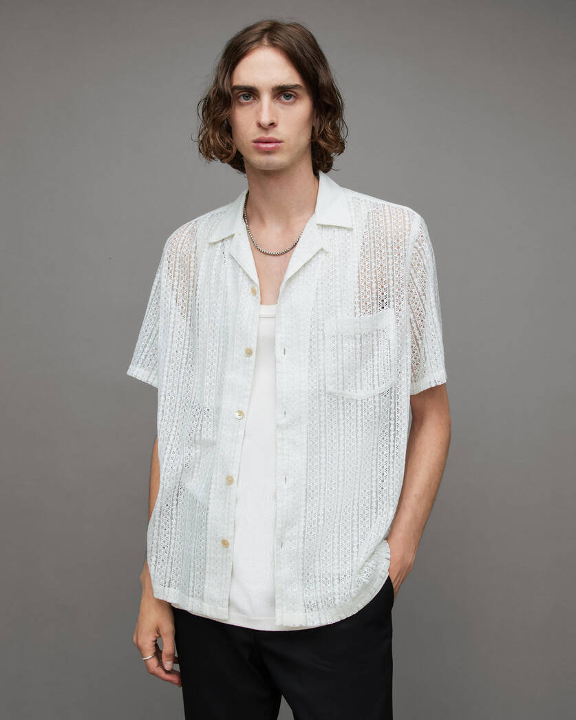 Cala Floral Lace Sheer Relaxed Shirt FOG WHITE | ALLSAINTS