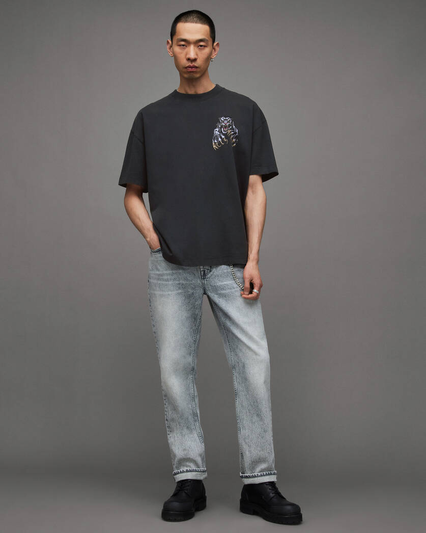Beast Oversized Panther Crew T-Shirt Washed Black | ALLSAINTS