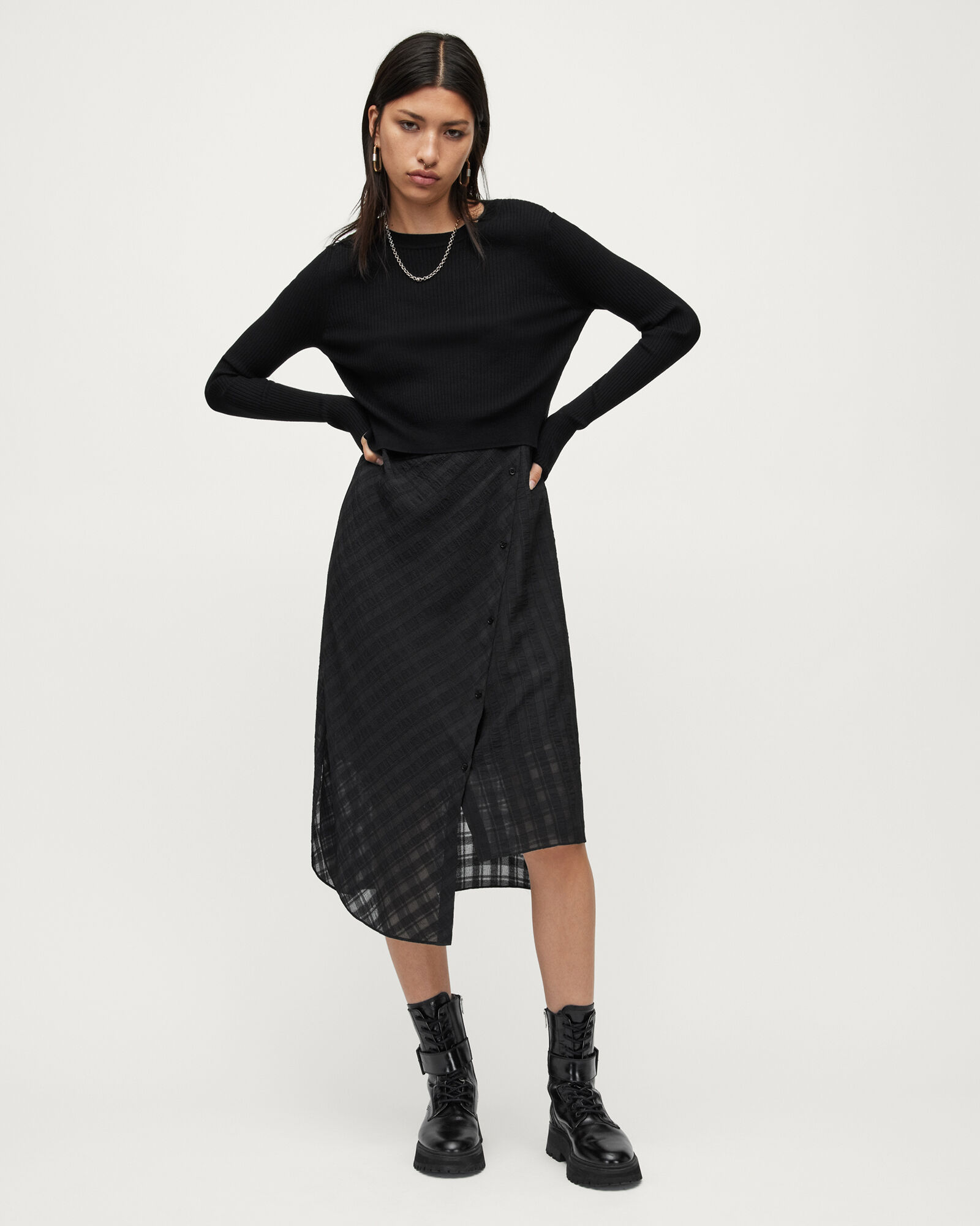 Agnes 2-In-1 Checked Slip Dress Black 