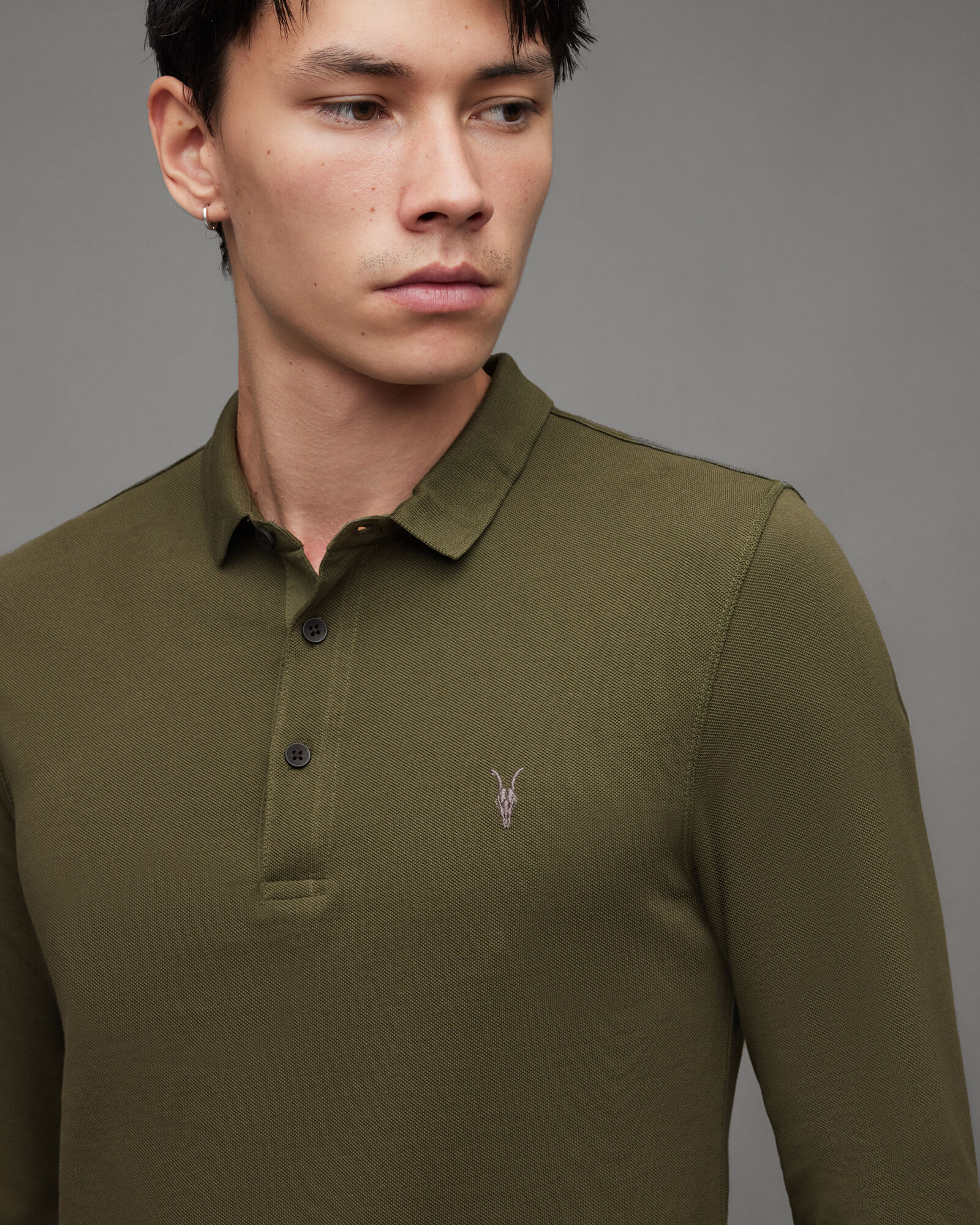 Reform Long Sleeve Ramskull Polo Shirt SORGHUM GREEN | ALLSAINTS
