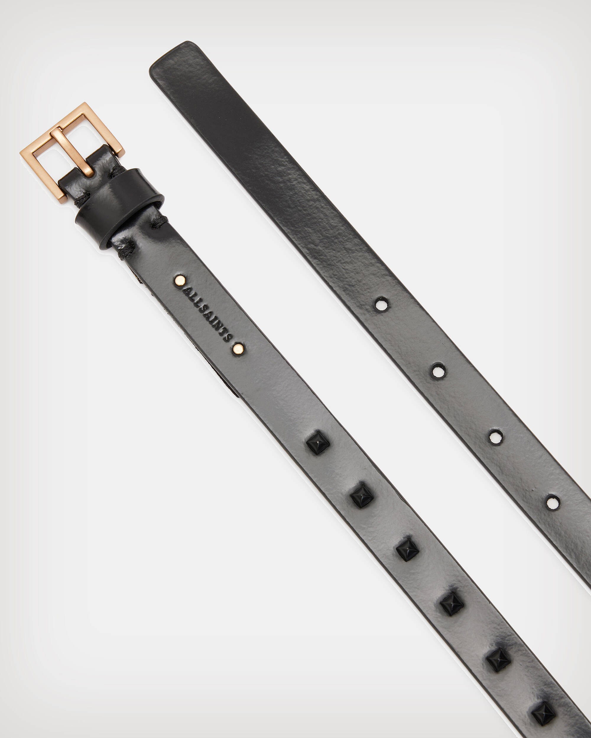 Maxie Studded Skinny Leather Belt BLACK/MATTE/BRASS | ALLSAINTS