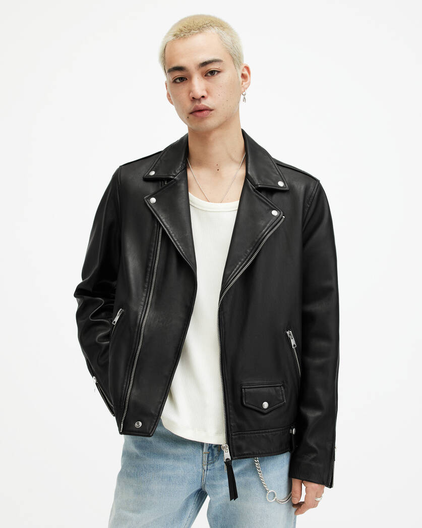 Milo Asymmetric Zip Leather Biker Jacket