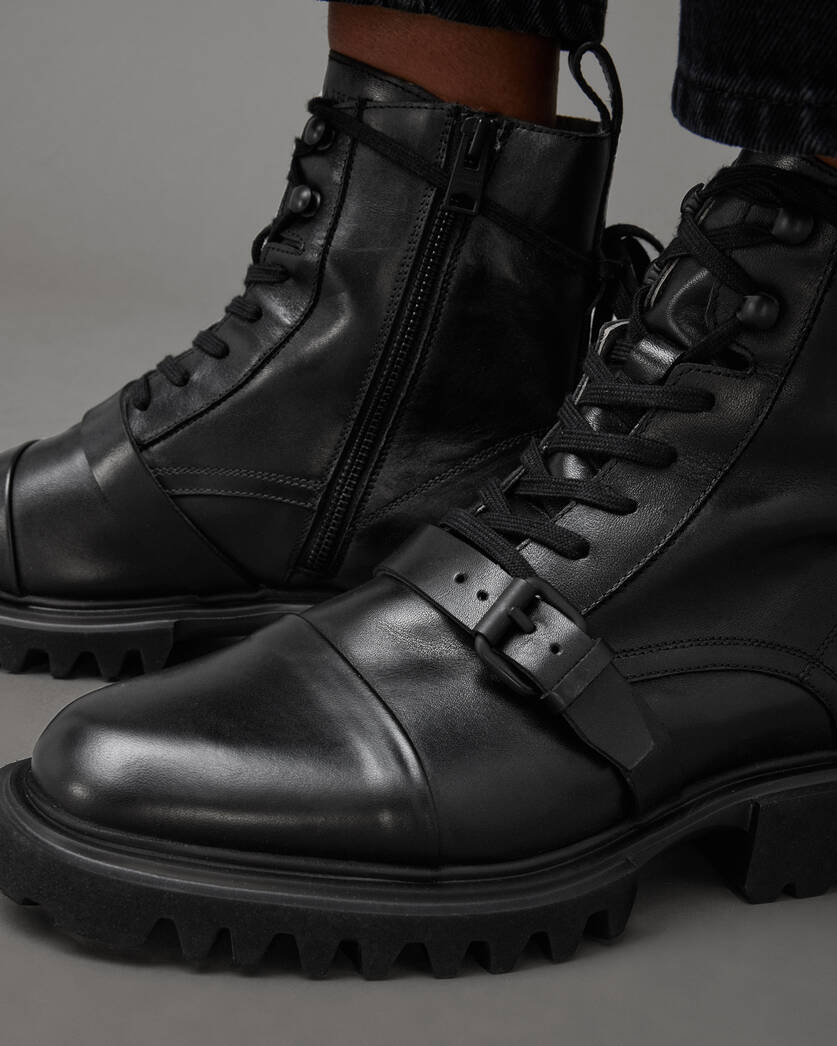 Tori Leather Lace Up Boots Black | ALLSAINTS