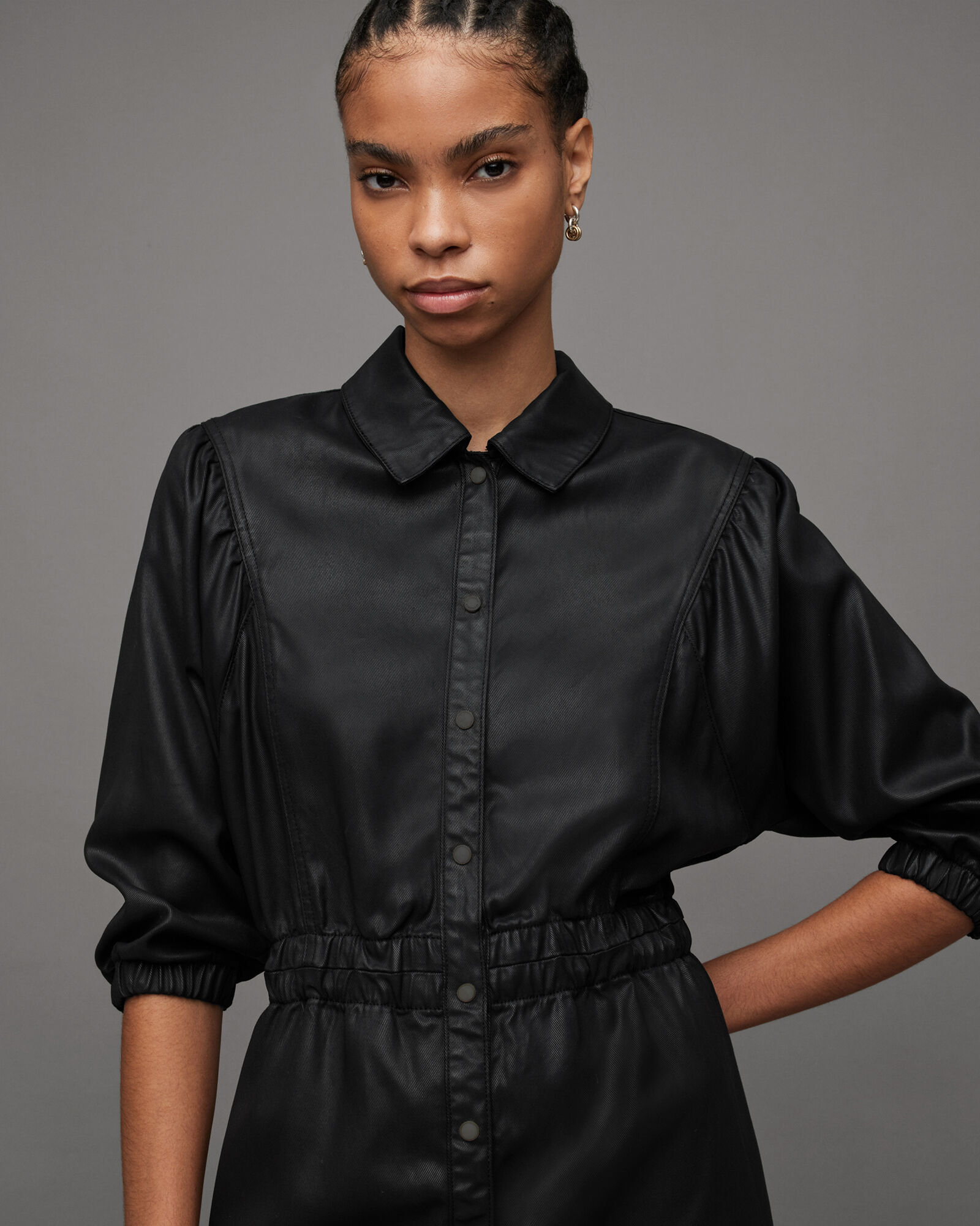 Osa Coated Denim Midi Shirt Dress Black ALLSAINTS Canada