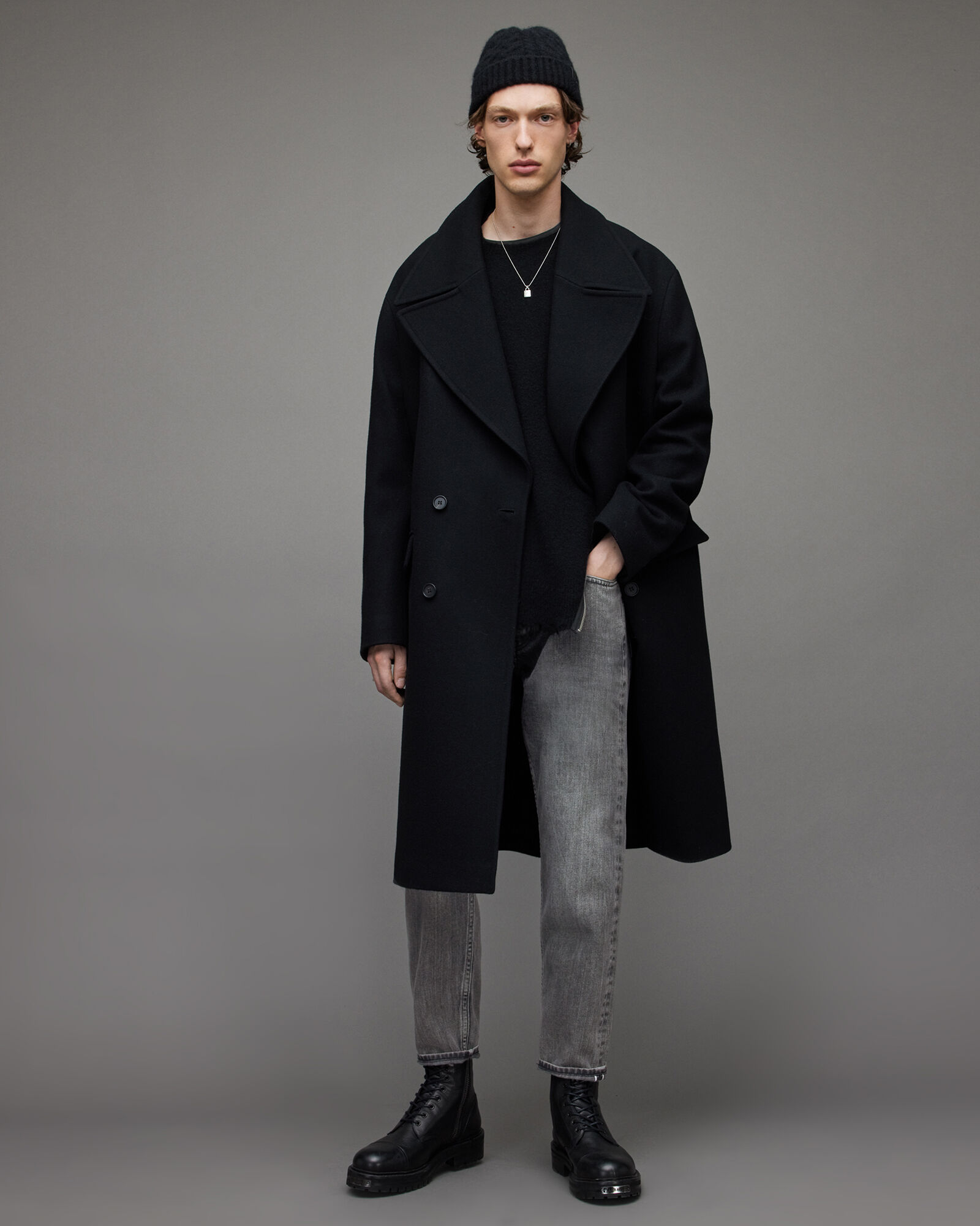 Jack Selvedge Tapered Cropped Jeans Washed Black ALLSAINTS