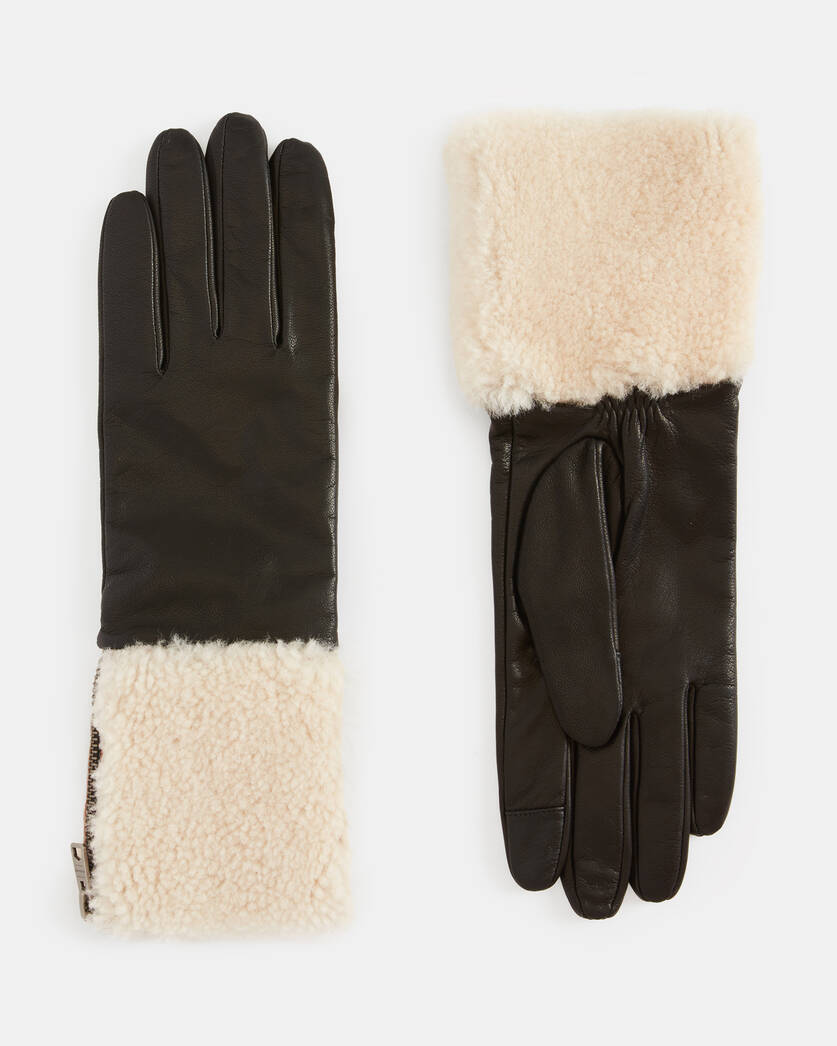 Sasha Leather Faux Shearling Trim Gloves  large image number 1