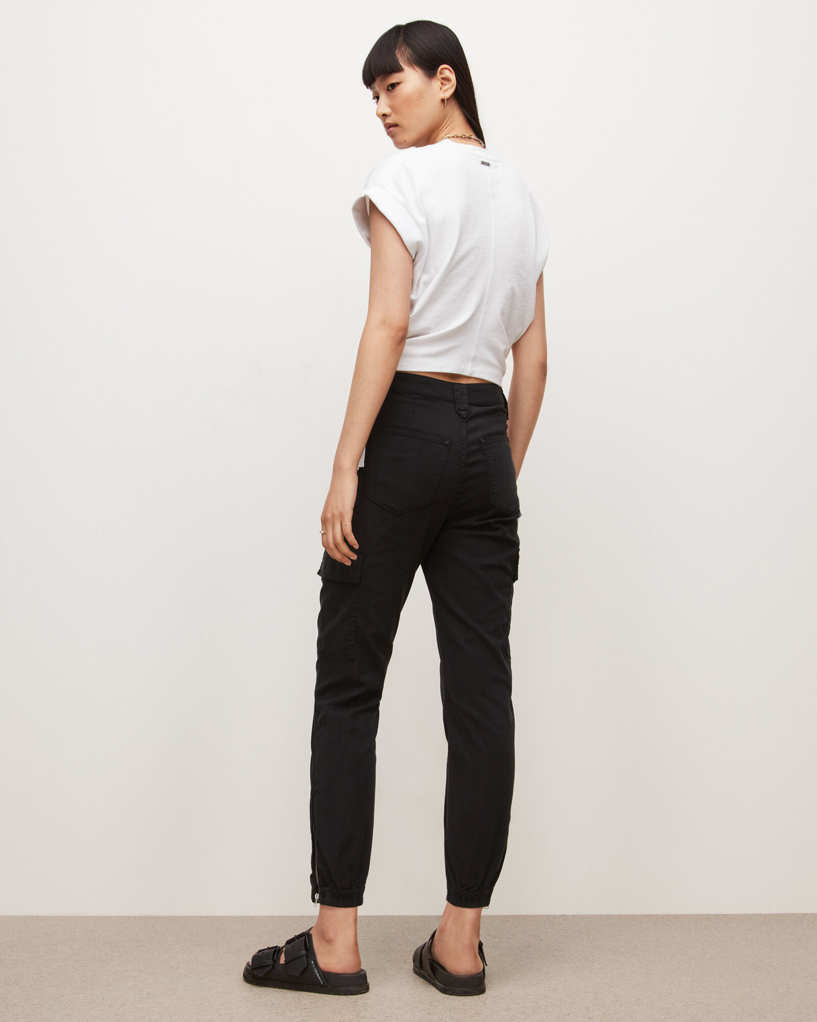 Nola High Rise Slim Cargo Joggers Washed Black ALLSAINTS