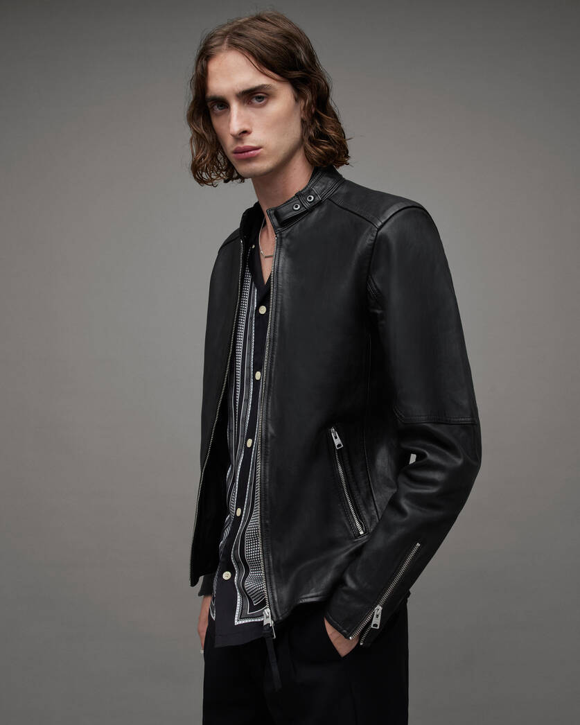Cora Leather Snap Collar Jacket Jet Black | ALLSAINTS