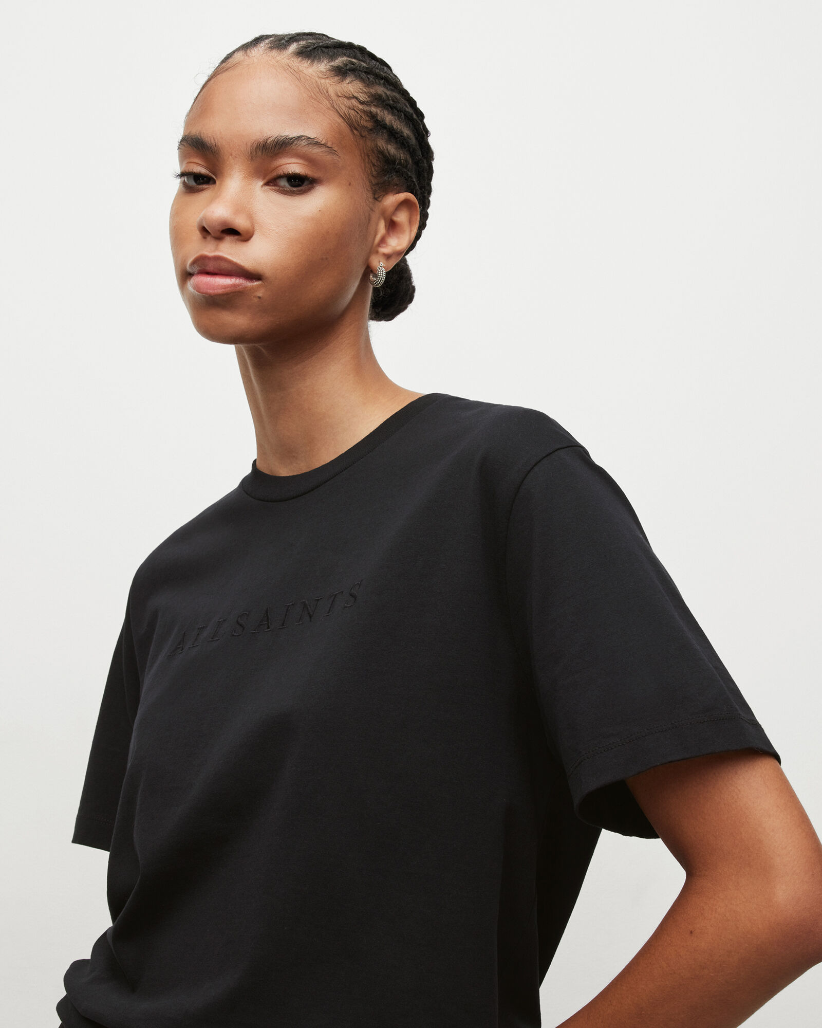Pippa Embroidered Boyfriend T-Shirt Black | ALLSAINTS