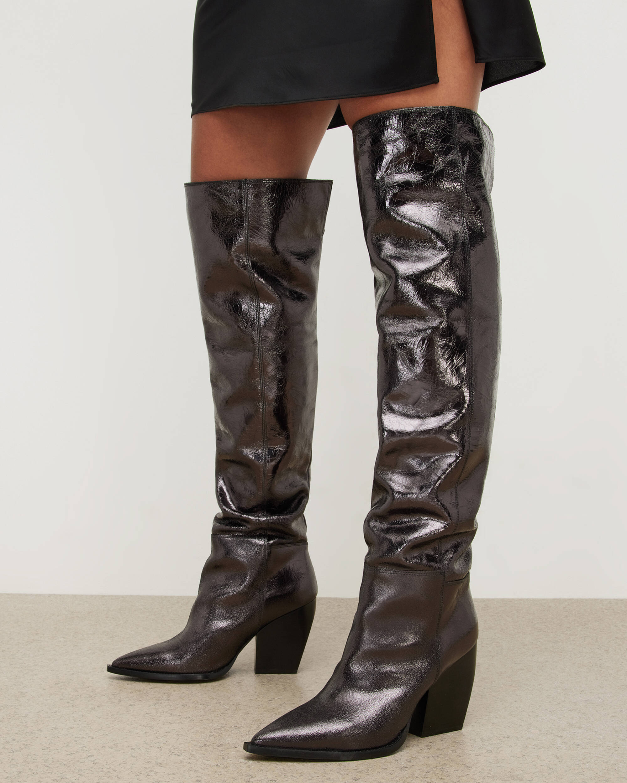 Reina Over Knee Leather Crinkle Boots  large image number 2