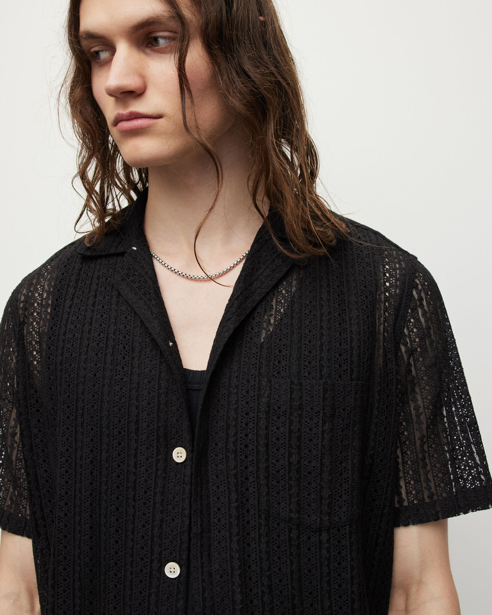 Cala Floral Lace Sheer Relaxed Shirt Jet Black | ALLSAINTS