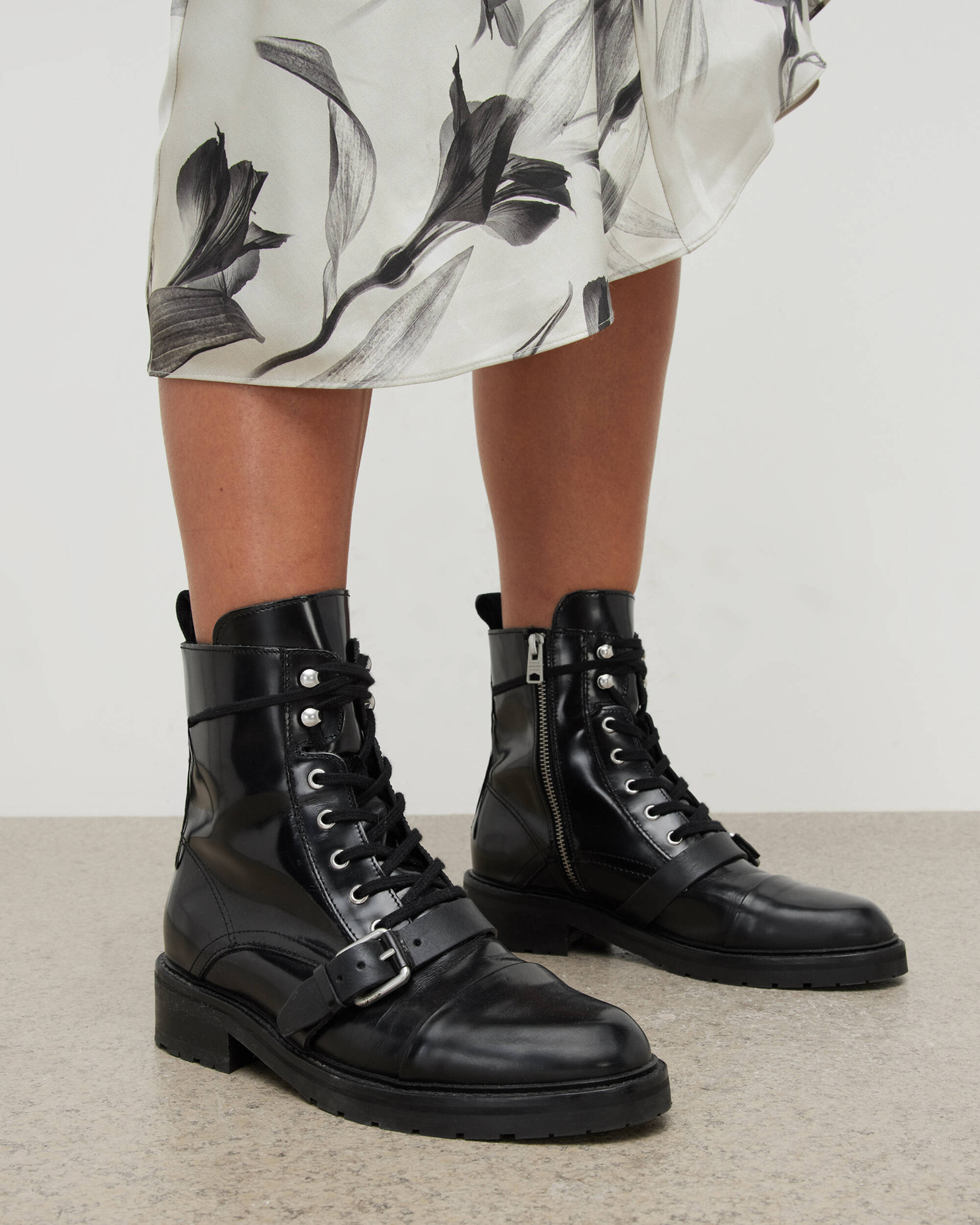 Donita Leather Boots Black | ALLSAINTS