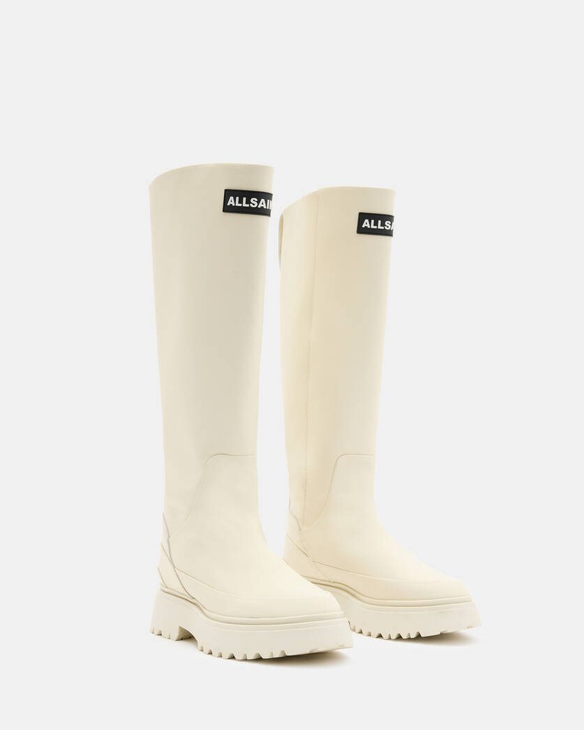 Octavia Knee High Logo Boots Off White