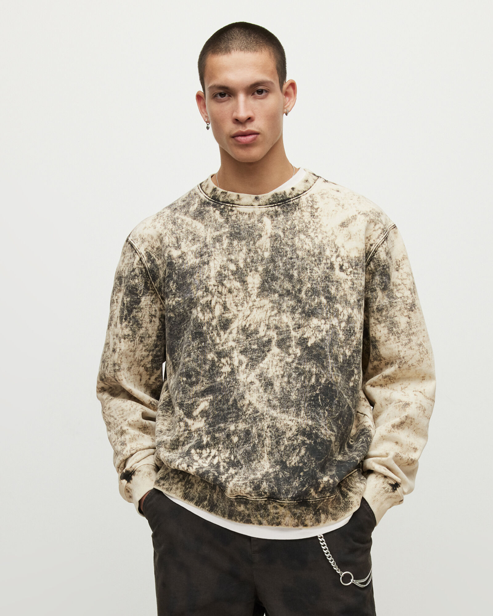 Ace Bleach Dyed Sweatshirt Washed Black | ALLSAINTS